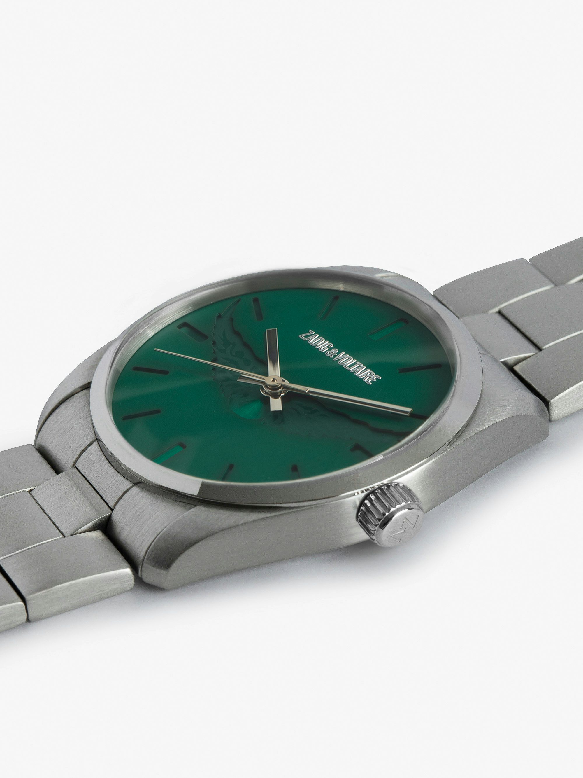 Zadig Wings Watch - Stainless steel watch with green dial and wing motifs.
